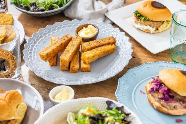 Home-made Masa Frites with an Aji Amarillo Aioli dipping sauce.