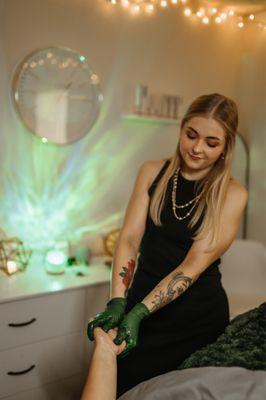 Massage during facial treatment