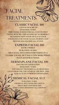Facial services/cost