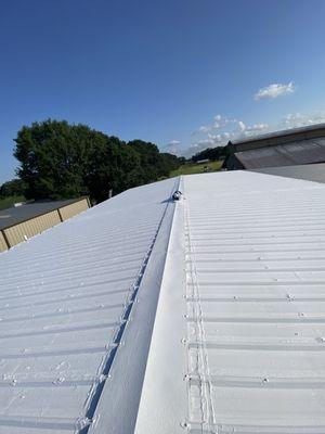 Metal roof job in Lafayette, coated with our PM silicone system.