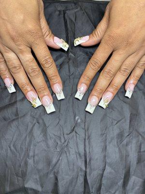 long acrylic full set w/ French tip and charms