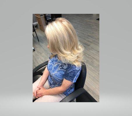 blonde hair color and blow dry