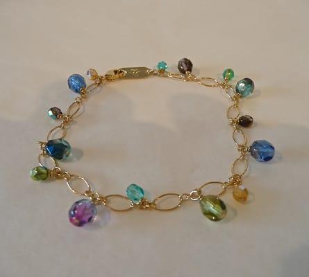 HY Confetti bracelet - adorable Swarovski Crystals on gold-fill oval link chain. Handmade in the USA