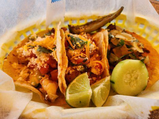 Shrimp and carne asada tacos