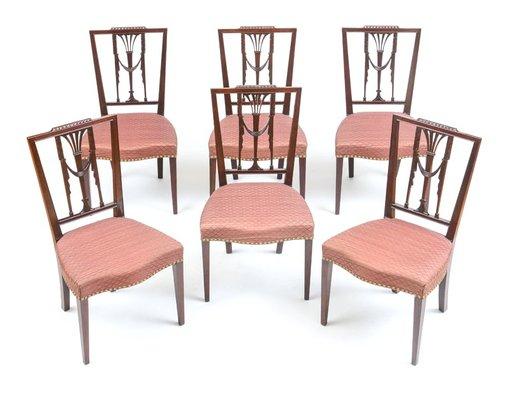 Elegant set of 6 mahogany side chairs beautifully upholstered in horse hair made in Philadelphia c.1800.