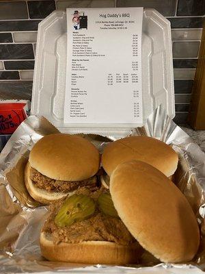 3 pork sandwiches