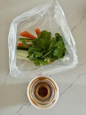 They put the veggies on the side so the bread doesn't get soggy, very smart. Good sauce.