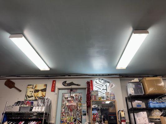 Multiple lights changed in retail/work space.