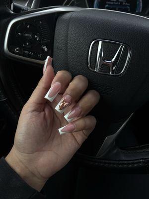 French tip with rose gold bow