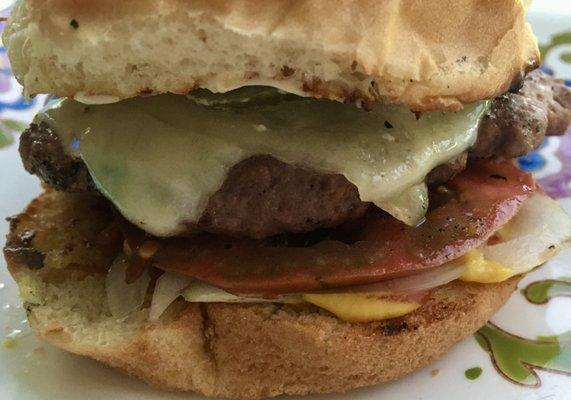 Delicious burger we grilled with their ground chuck.