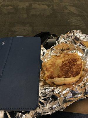 Grilled cheese and egg sandwich was good but very small. Pictured next to my IPad MINI for size comparison