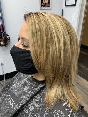 Medium Layered Textured Haircut w/Roots Touch Up & Partial Hi Lights