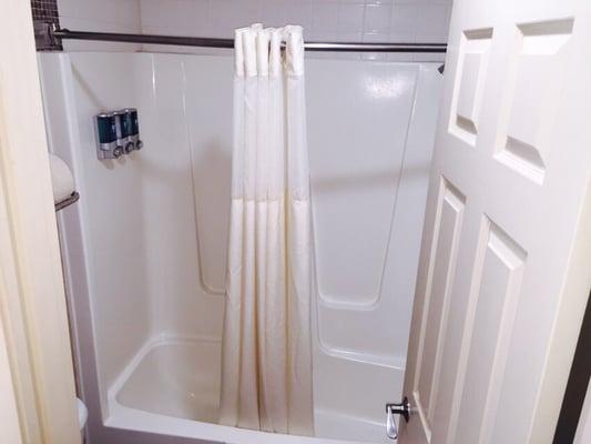 Very clean shower with handy body wash, shampoo and conditioner dispenser.