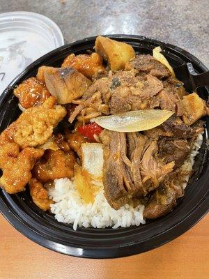 Orange chicken and pork adobo