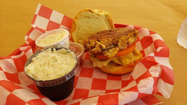 Crab cake with a side of coleslaw