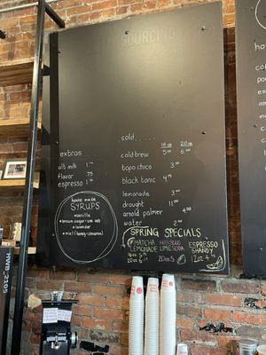 Coffee menu