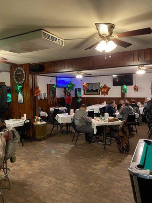 Before The Barrel Distillery interior shot with people dining at table.