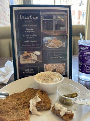 Chicken Fried Steak, gravy and jalapeños