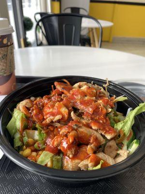 The Bibimbop with chicken snd spicy sauce, and without egg.