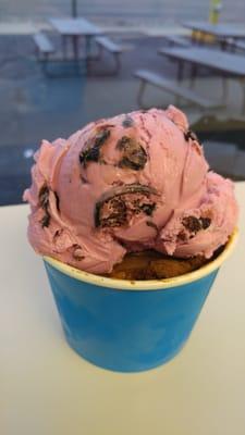Black cherry with double chocolate salted caramel on the bottom. Yum!