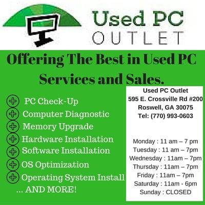Always offering the best deals in the Roswell area for your used PC services and sales.