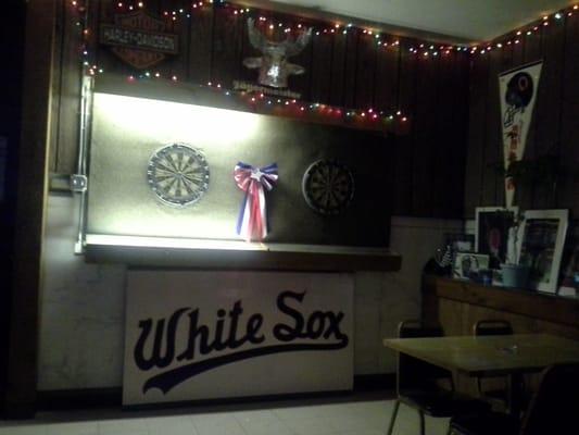 Dartboard area, inside Clipper Tavern.