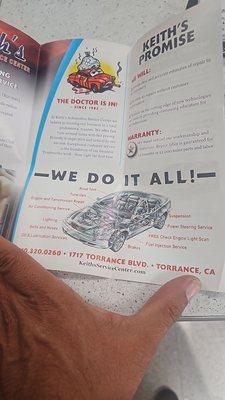 The warranty in their brochure. Plus, what they do which are highlighted in the outlined name categories .