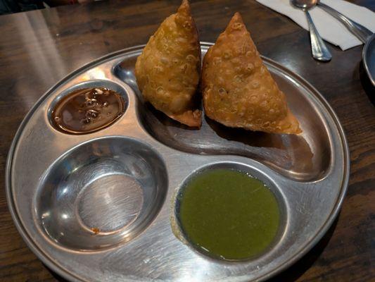 Samosa's appetizer with two dipping sauces