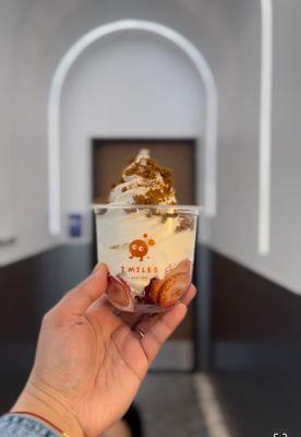 Hokkaido ice cream with strawberries and biscoff
