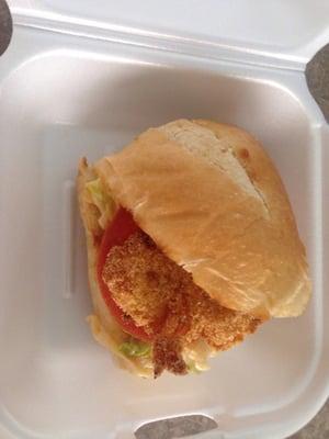Really good Po Boy shrimp Sandwich , with some hot sauce !