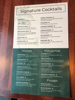 Drink menu