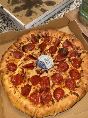 Stuffed crust pepperoni pizza