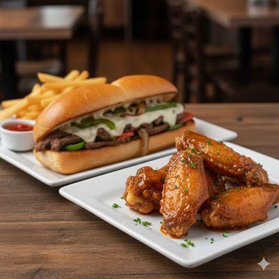 Double Meat Steak Philly& Wing combo