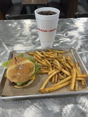 Cheeseburger Fries Large Fountain Drink