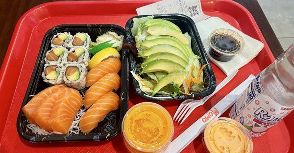 Avocado Salad Salmon Avocado Roll Sushi and Sashimi Combination