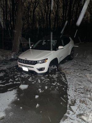 Car in pond