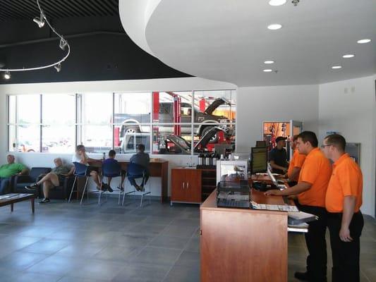 Enjoy some of our ammenities while you wait including a coffee bar, free Wi-Fi, a business bar, and televisions.