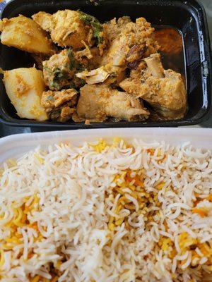 Chicken vindaloo (top), Chicken briyani (bottom)