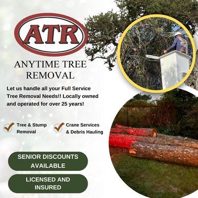 Call Anytime Tree Removal today for Tree Removal and Stump Grinding Services!