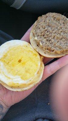 The sausage and the egg was tasty but the bagel was rubbery and this thing is VERY SMALL for almost $6