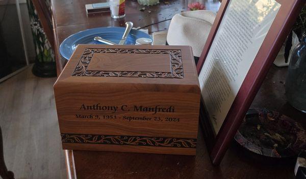 Ashes in engraved box