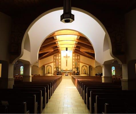 Looking at the altar from the front door of the church