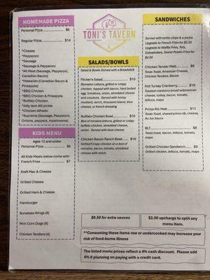 Back Side of Menu as of 24 JULY 2025