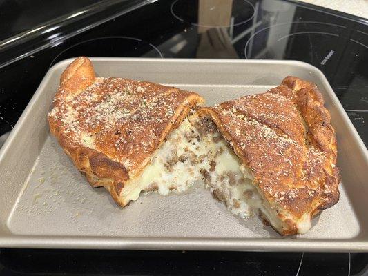 Calzone to-go order - PHENOMENAL (cheeses & meatball)