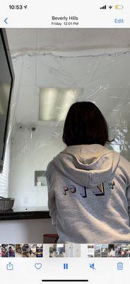 Bathroom curtain in a surgical center to protect staff from COVID-19. OSHA must see this!