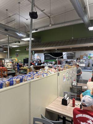 Dining are and deli buffet line inside Fresh Cuts grocery store in Seagrove, pottery capital of the USA.