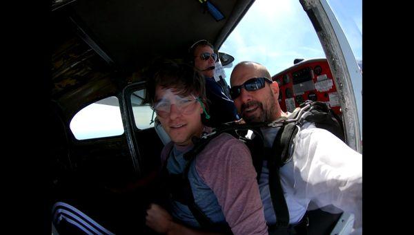 Exiting our Cessna on a tandem jump.
