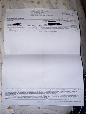 The 500$ estimate I never asked for. My other mechanic told me it's not a necessary fix and safe to drive with