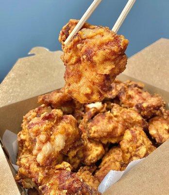 Deep fried chicken thigh marinated with our original sauce and lightly coated with original blended starches. Allergy Info: Soybeans, Wheat