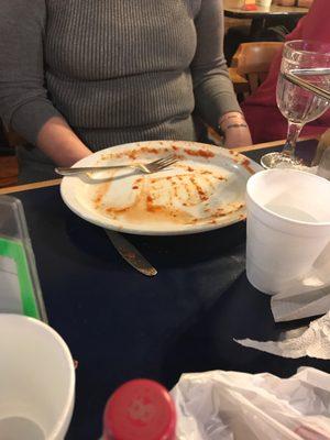 What's left of the eggplant parm!